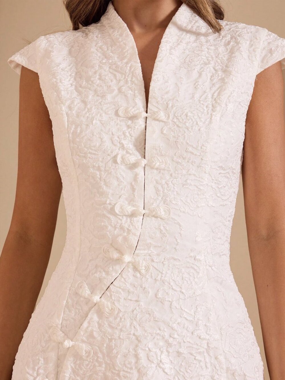 White Elegant Women's Cheongsam Cocktail Party Mini Dress - Picture 8 of 8